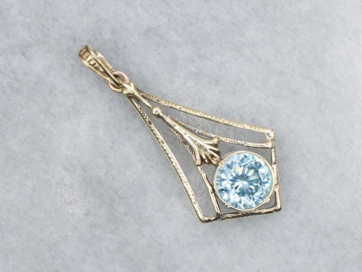 Antique Gold Blue Zircon Lavalier Pendant