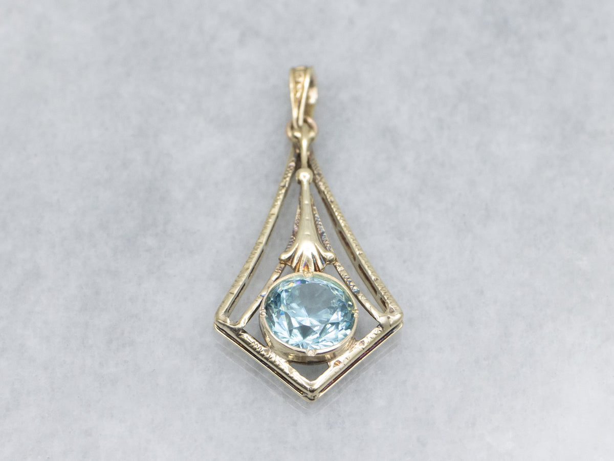 Antique Gold Blue Zircon Lavalier Pendant