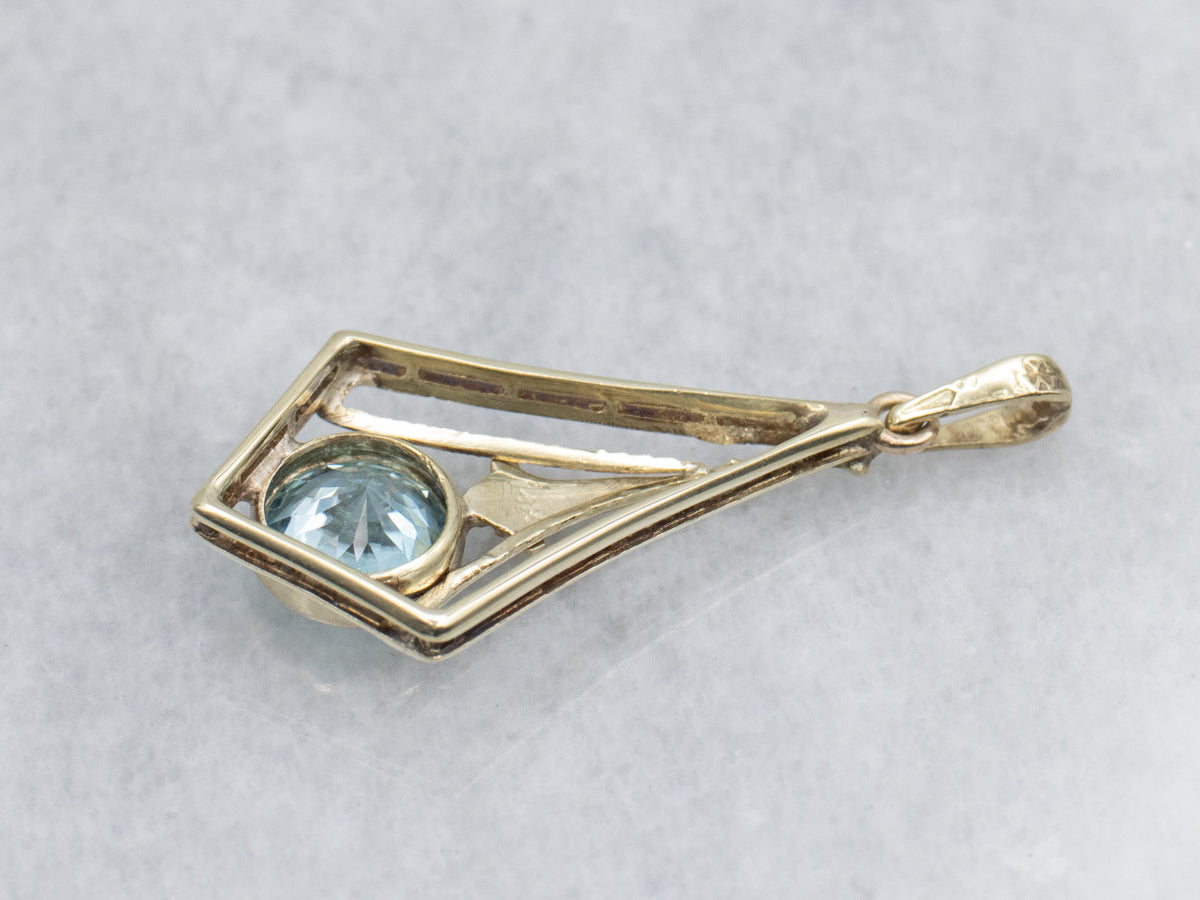 Antique Gold Blue Zircon Lavalier Pendant