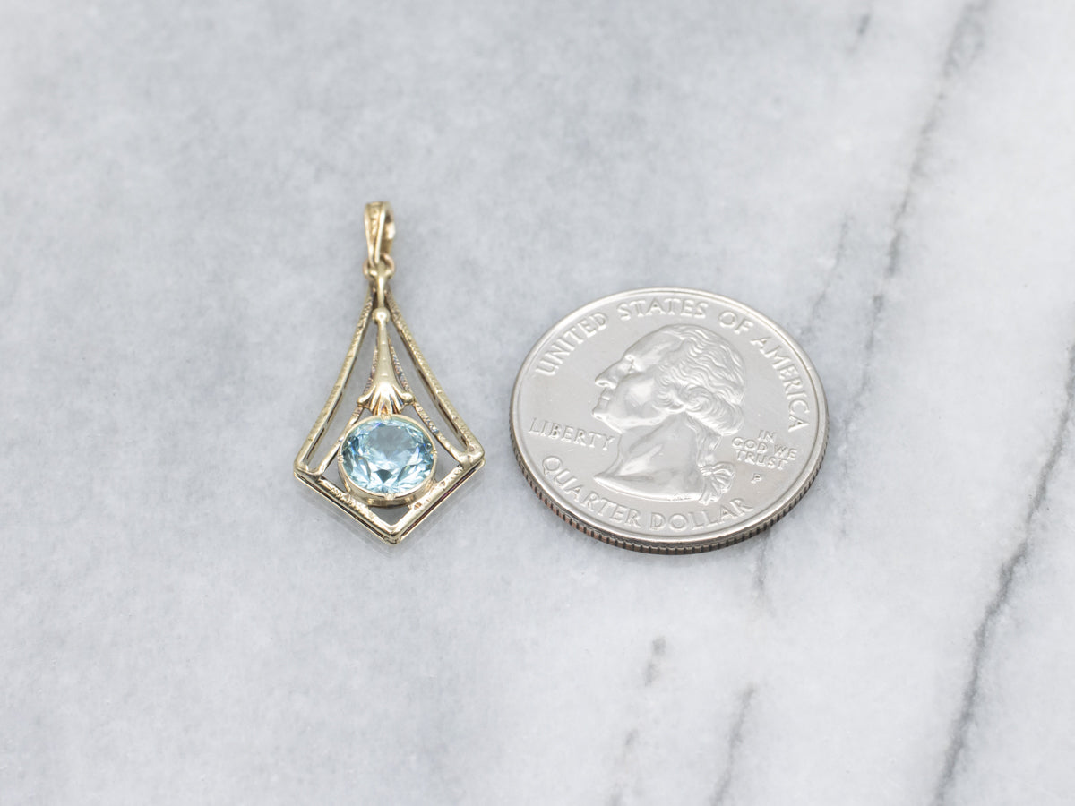 Antique Gold Blue Zircon Lavalier Pendant