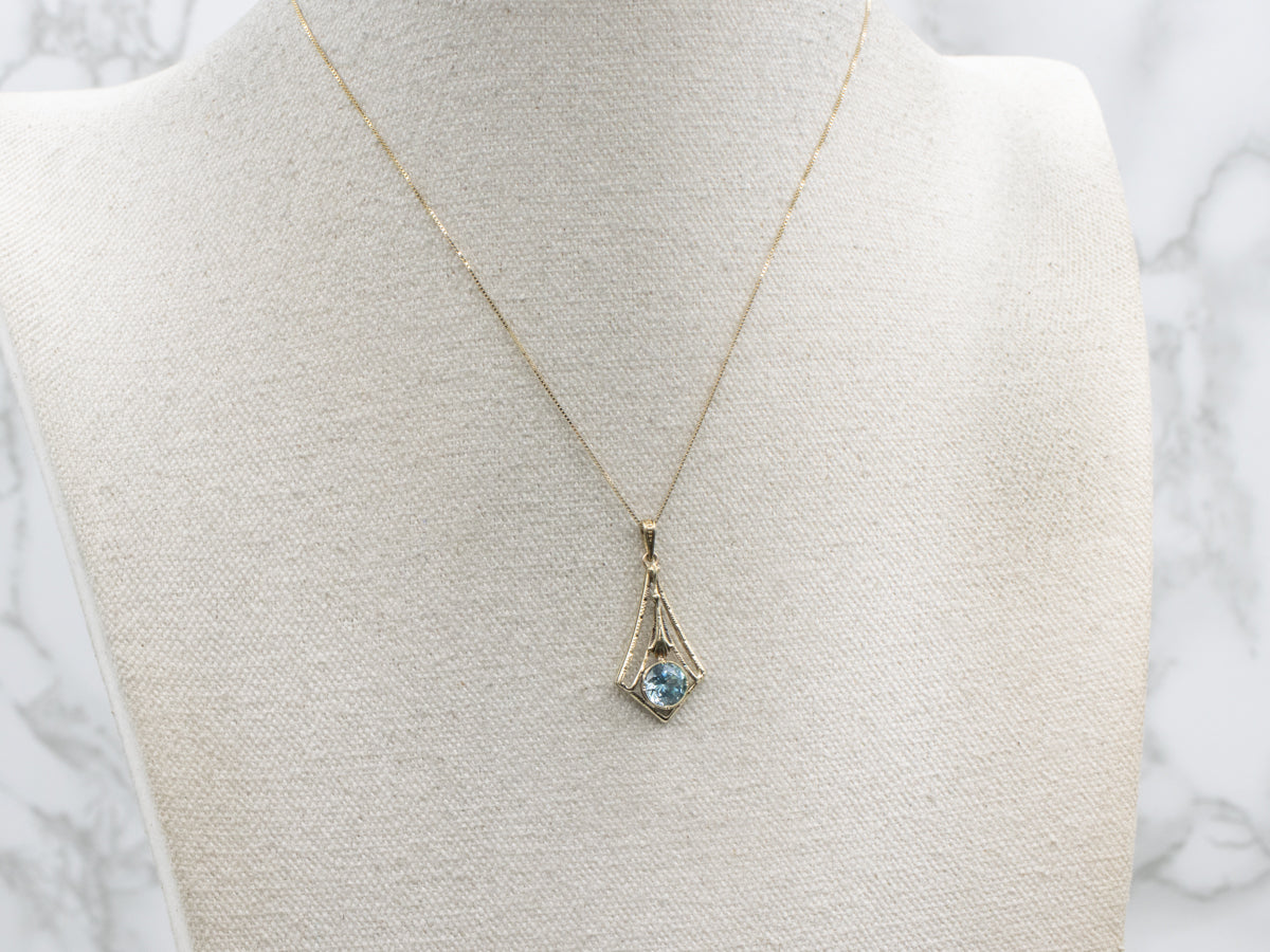 Antique Gold Blue Zircon Lavalier Pendant