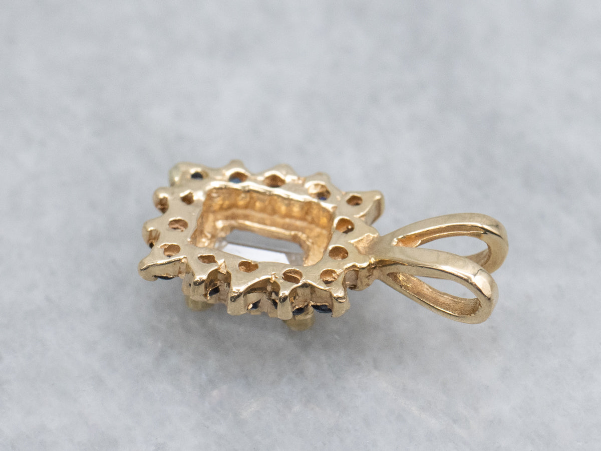 Modern Gold Diamond and Sapphire Halo Pendant