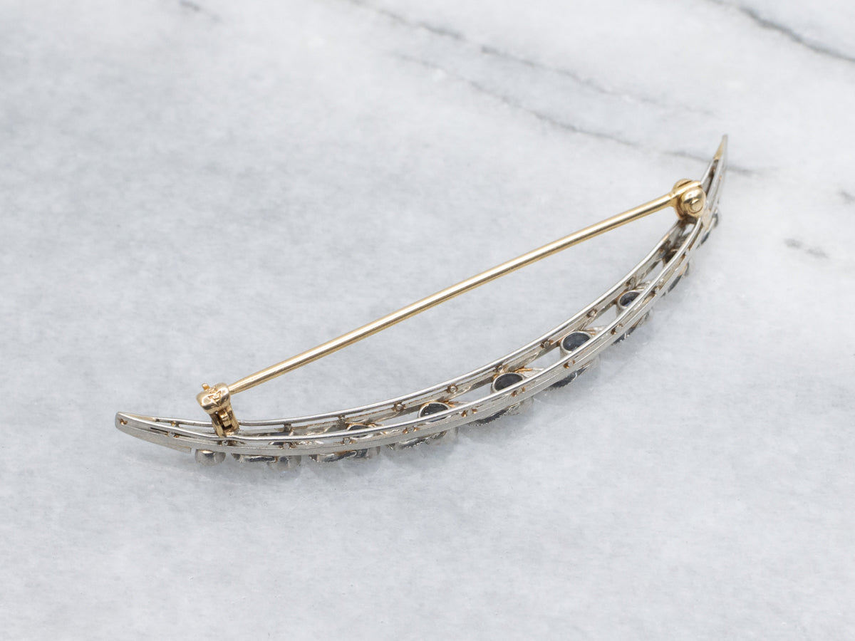 Antique Sapphire and Diamond Crescent Moon Pin