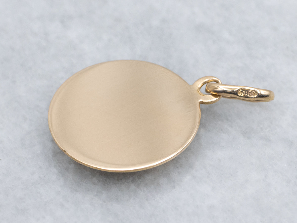 Yellow Gold Aries the Ram Zodiac Disc Pendant