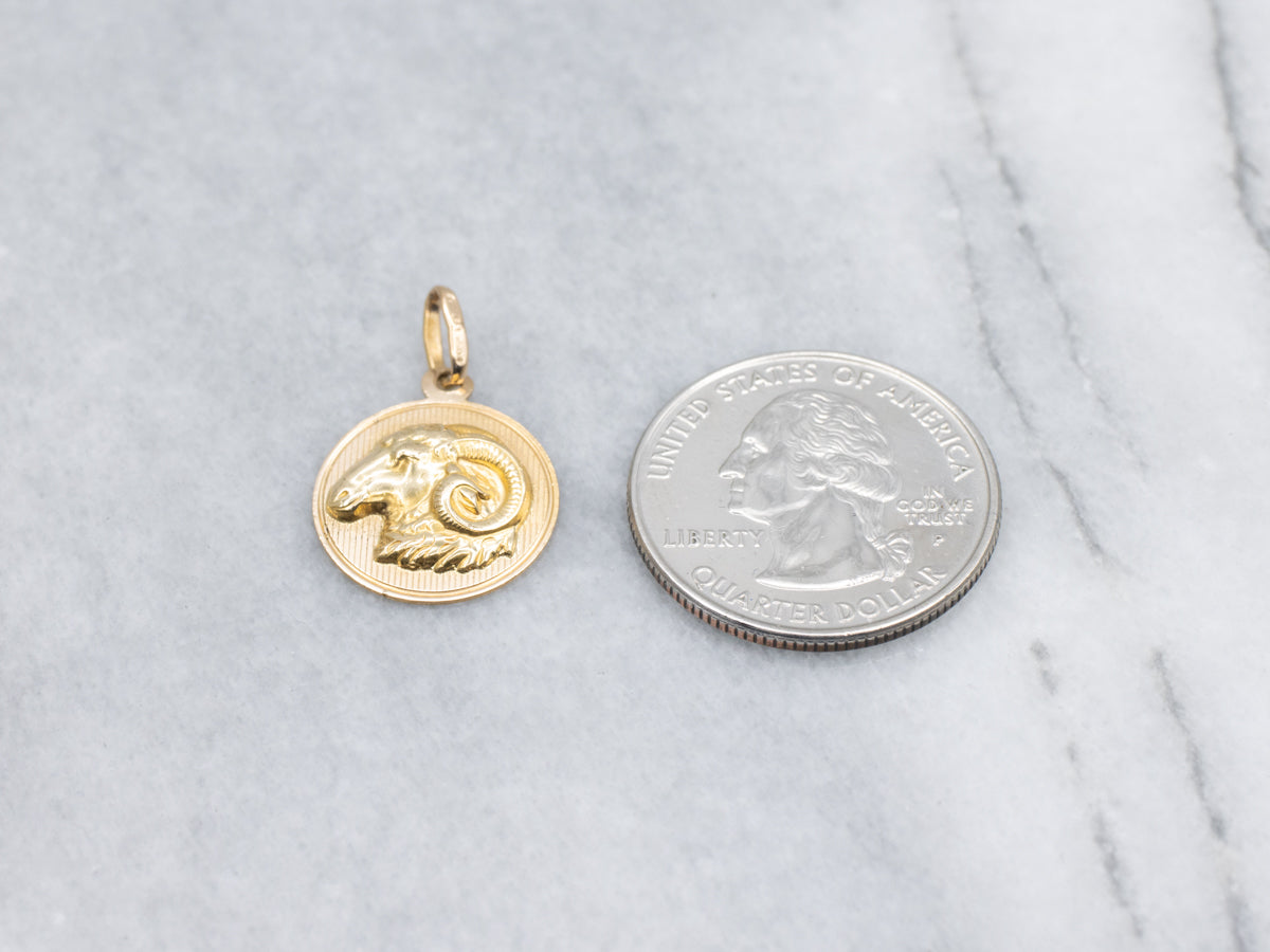 Yellow Gold Aries the Ram Zodiac Disc Pendant