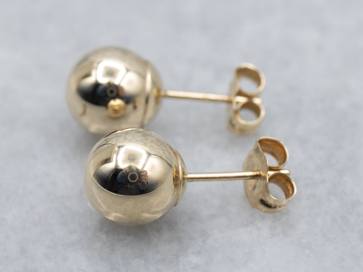Polished Yellow Gold Ball Stud Earrings