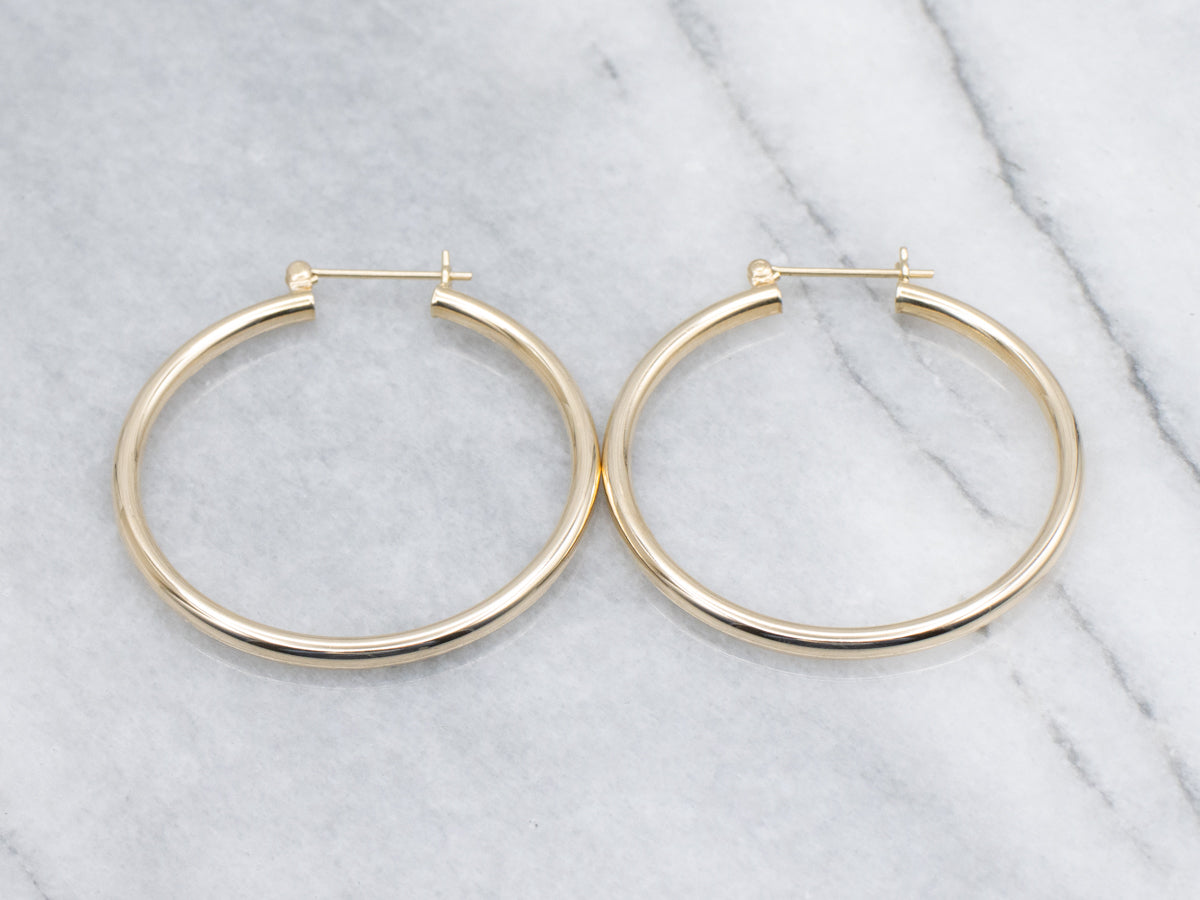 Large Yellow Gold Tube Hoop Earrings