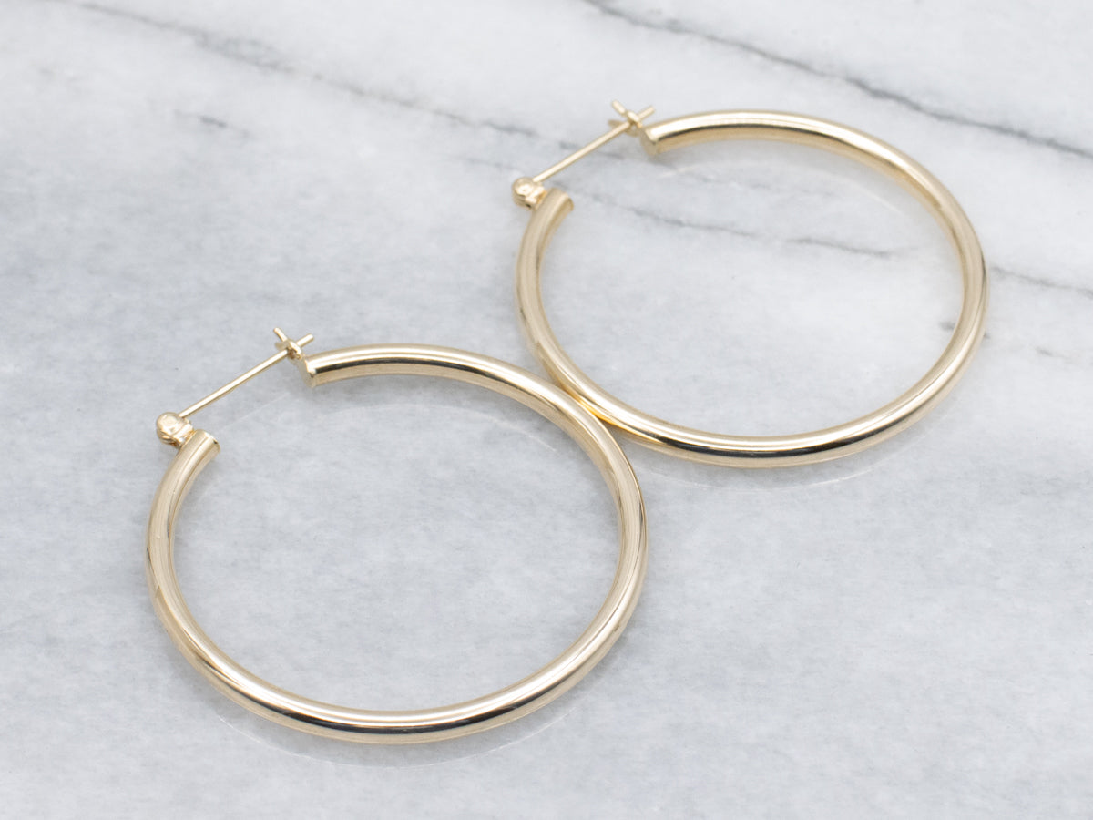 Large Yellow Gold Tube Hoop Earrings