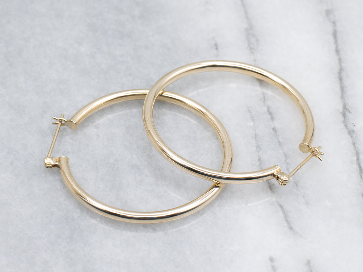 Large Yellow Gold Tube Hoop Earrings
