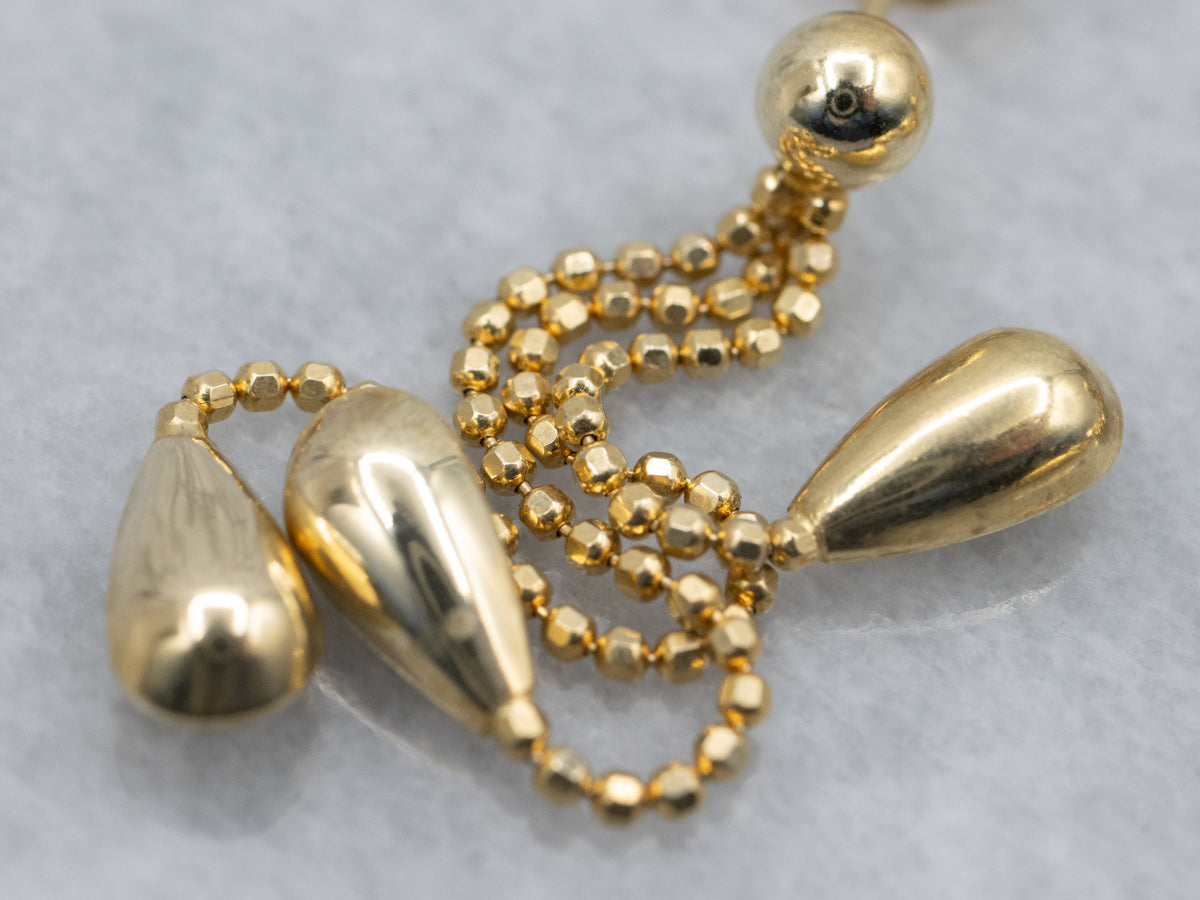 Teardrop Gold Triple Beaded Chain Dangle Earrings