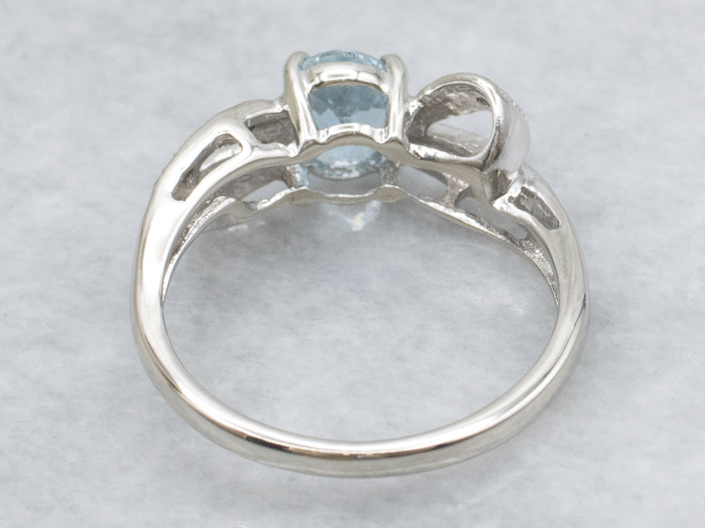 Aquamarine and Diamond White Gold Ribbon Ring