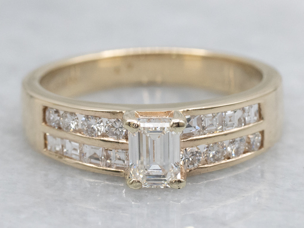 Emerald-Cut Diamond and Mix-Cut Diamond Engagement Ring