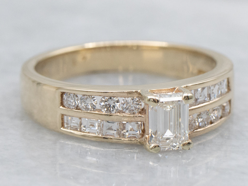 Emerald-Cut Diamond and Mix-Cut Diamond Engagement Ring