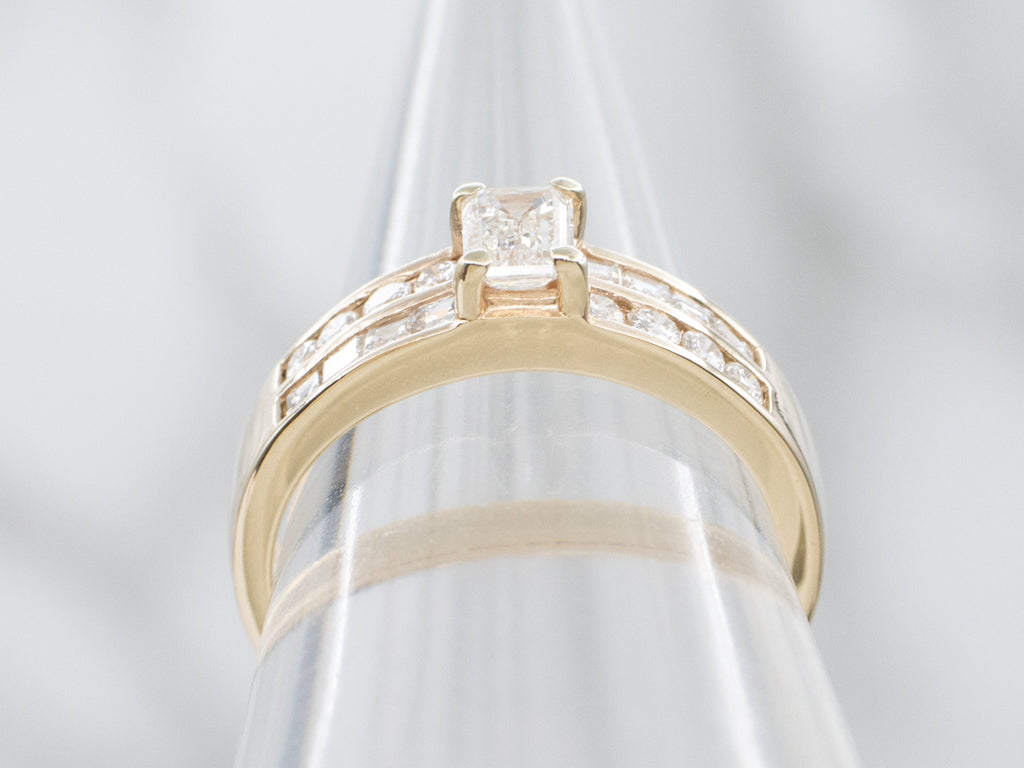 Emerald-Cut Diamond and Mix-Cut Diamond Engagement Ring