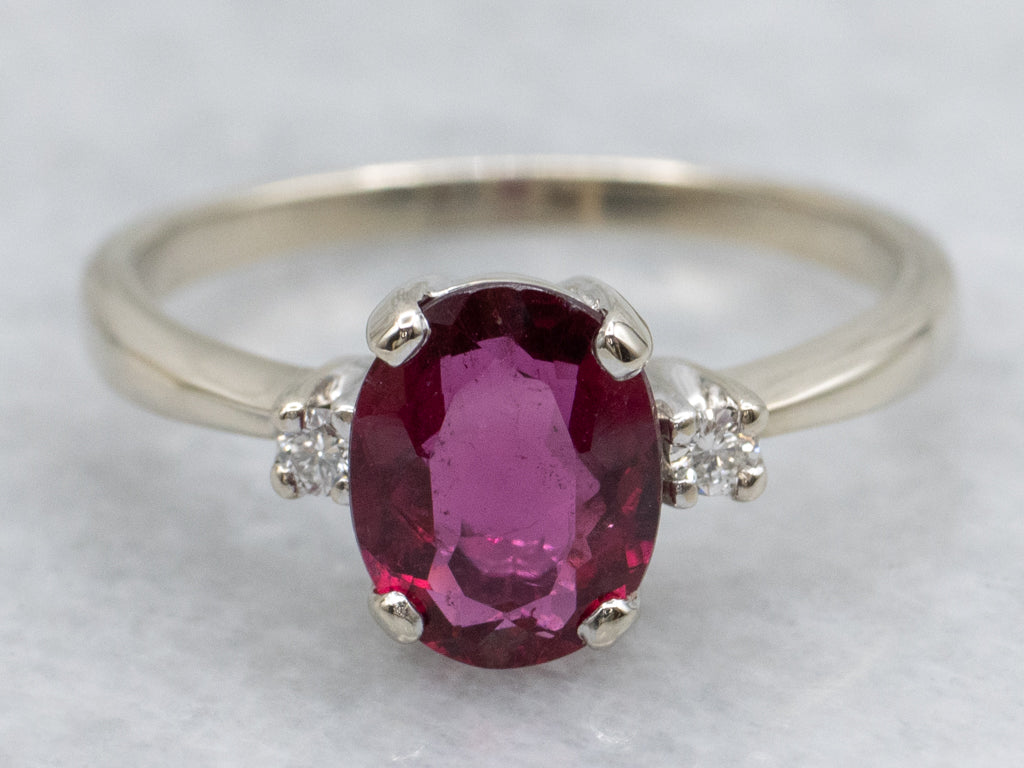Pink Tourmaline and Diamond White Gold Ring