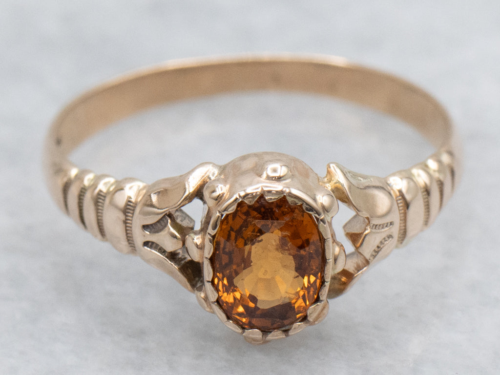Victorian Gold Spessartine Garnet Grooved Solitaire Ring