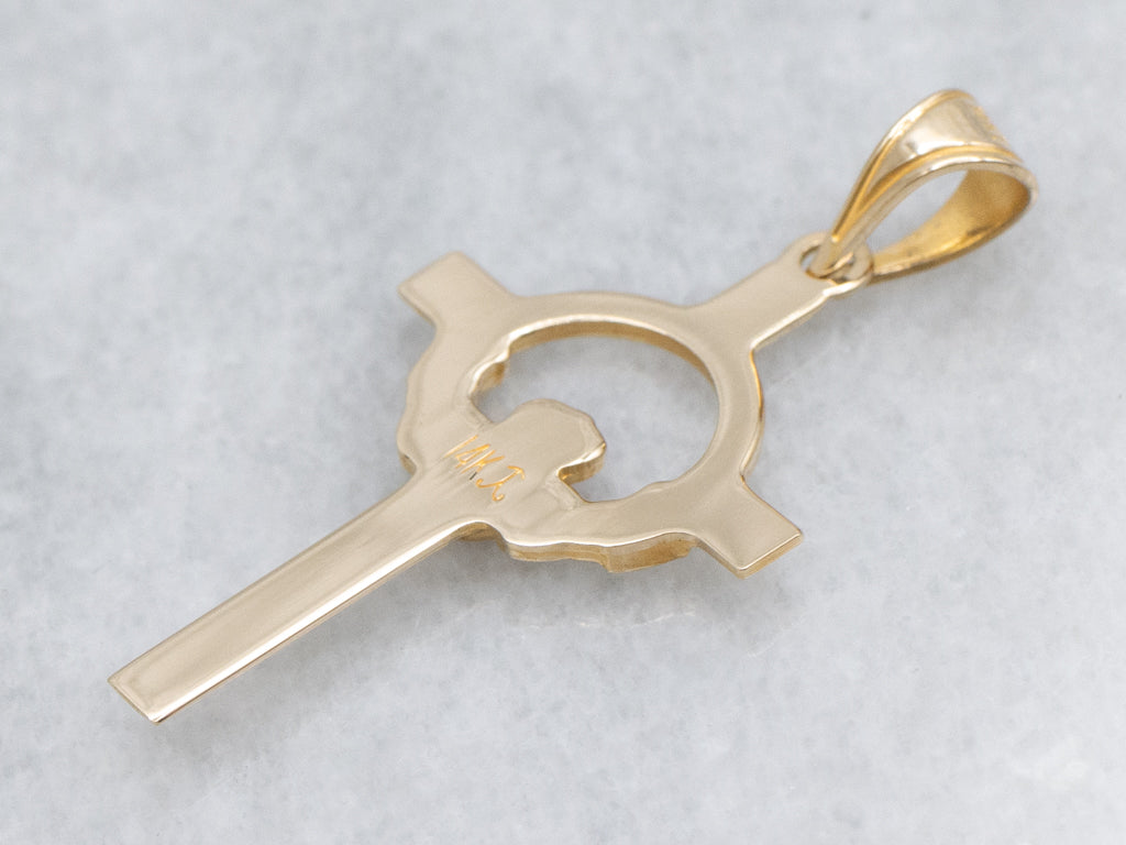 Unisex Yellow Gold Claddagh Cross Pendant