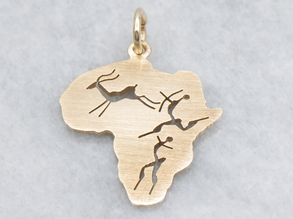 African Continent Hunter and Antelope Pendant in Gold