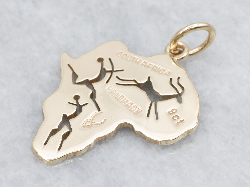 African Continent Hunter and Antelope Pendant in Gold