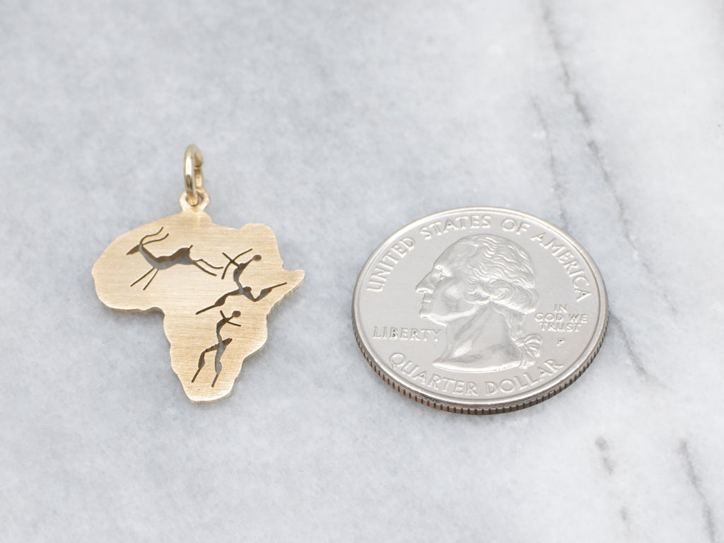 African Continent Hunter and Antelope Pendant in Gold