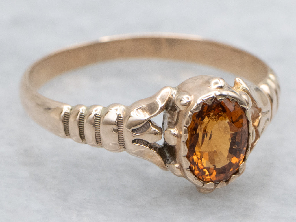 Victorian Gold Spessartine Garnet Grooved Solitaire Ring