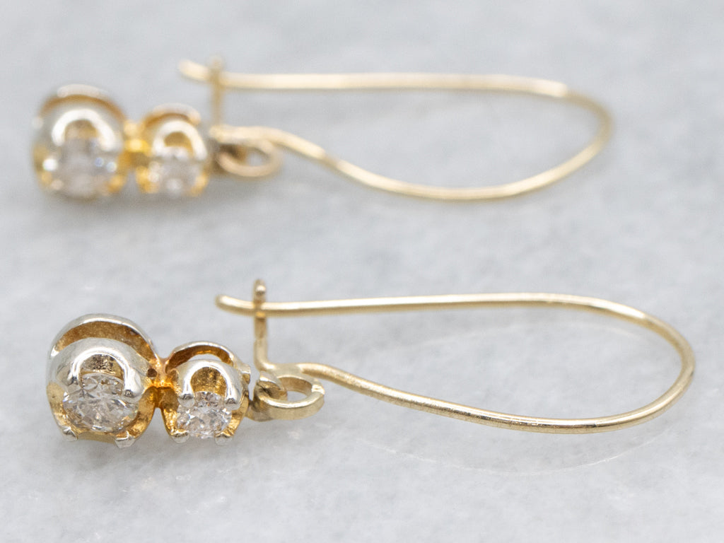 Graduated Double Diamond Yellow Gold Drop Earrings