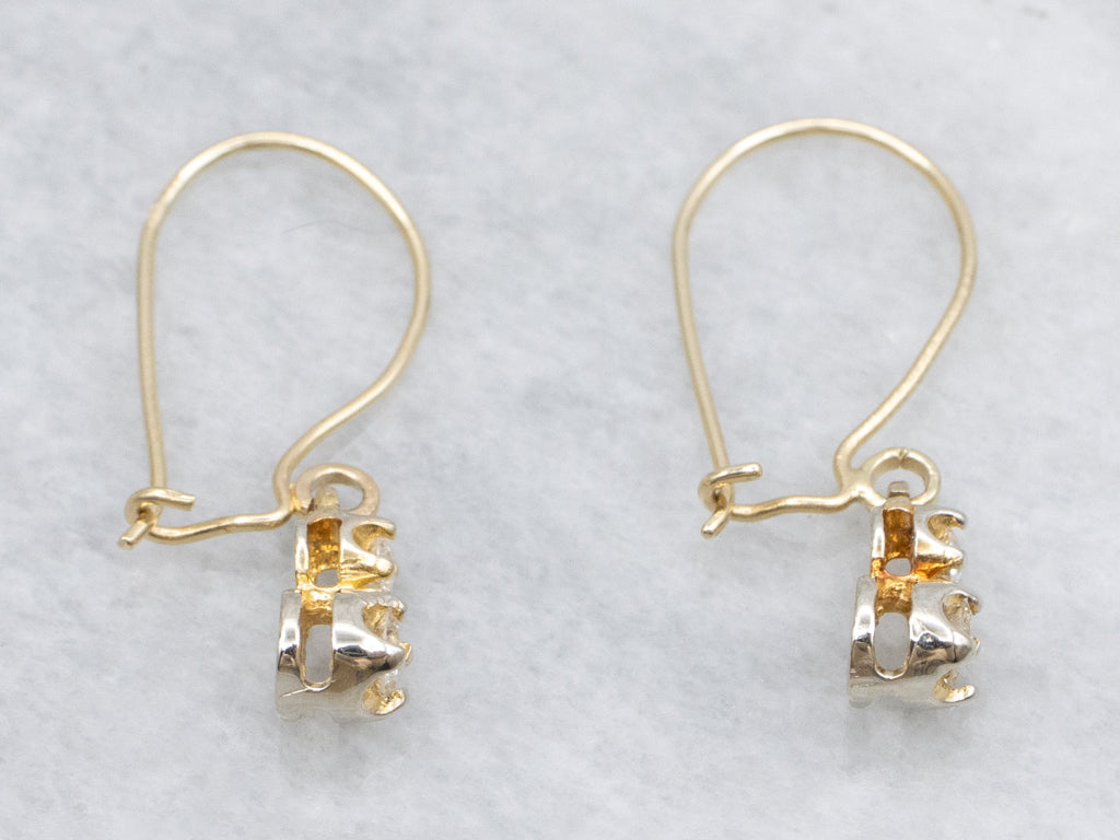 Graduated Double Diamond Yellow Gold Drop Earrings