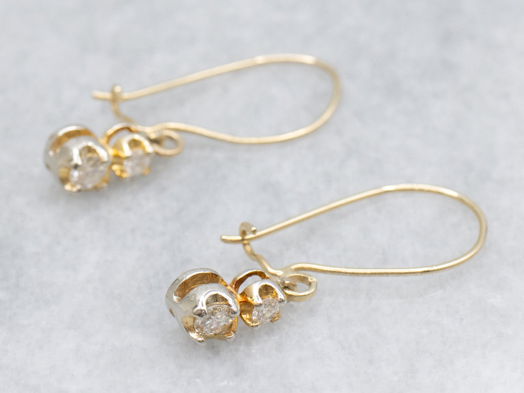 Graduated Double Diamond Yellow Gold Drop Earrings