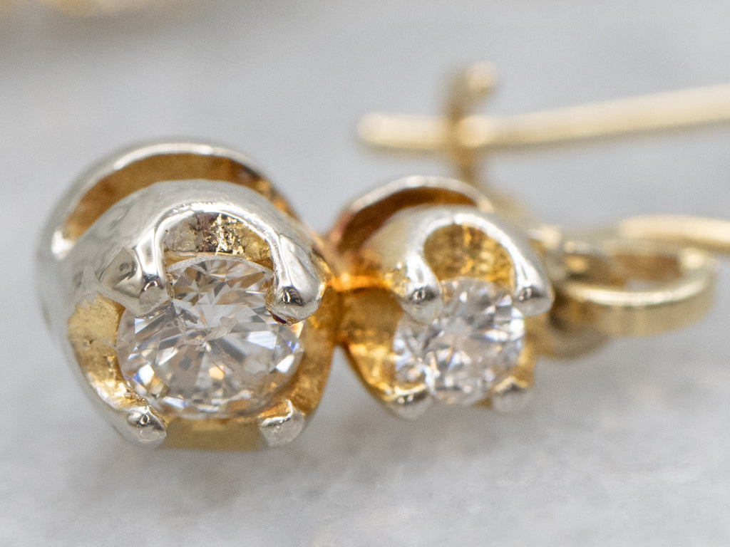 Graduated Double Diamond Yellow Gold Drop Earrings