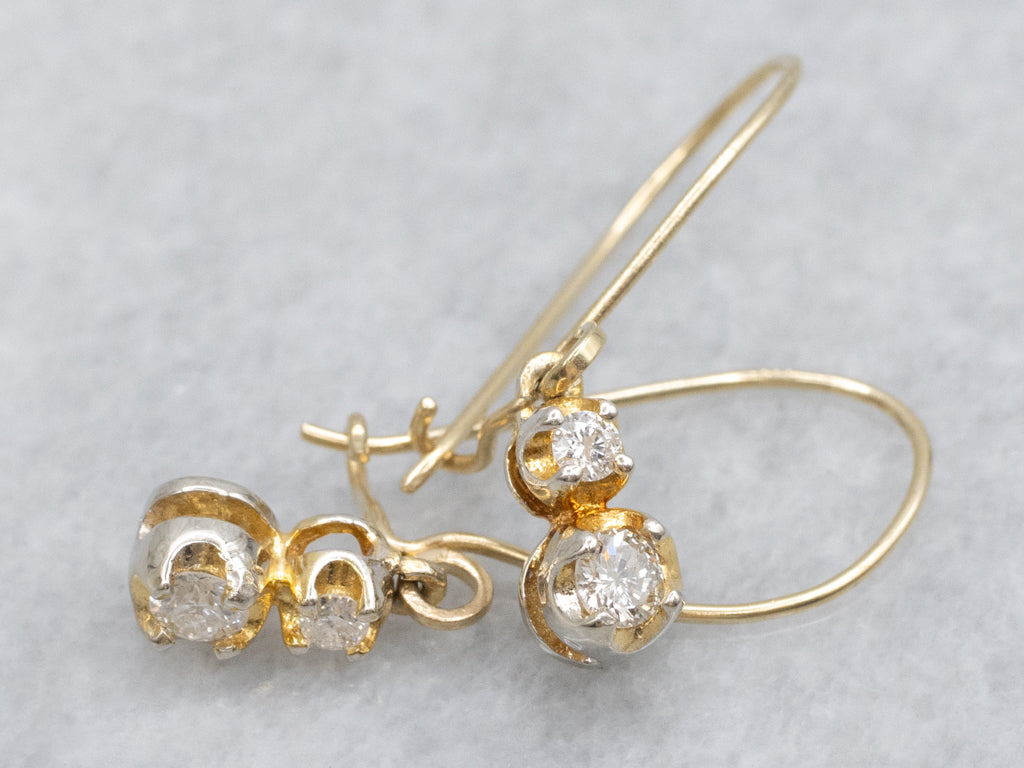 Graduated Double Diamond Yellow Gold Drop Earrings