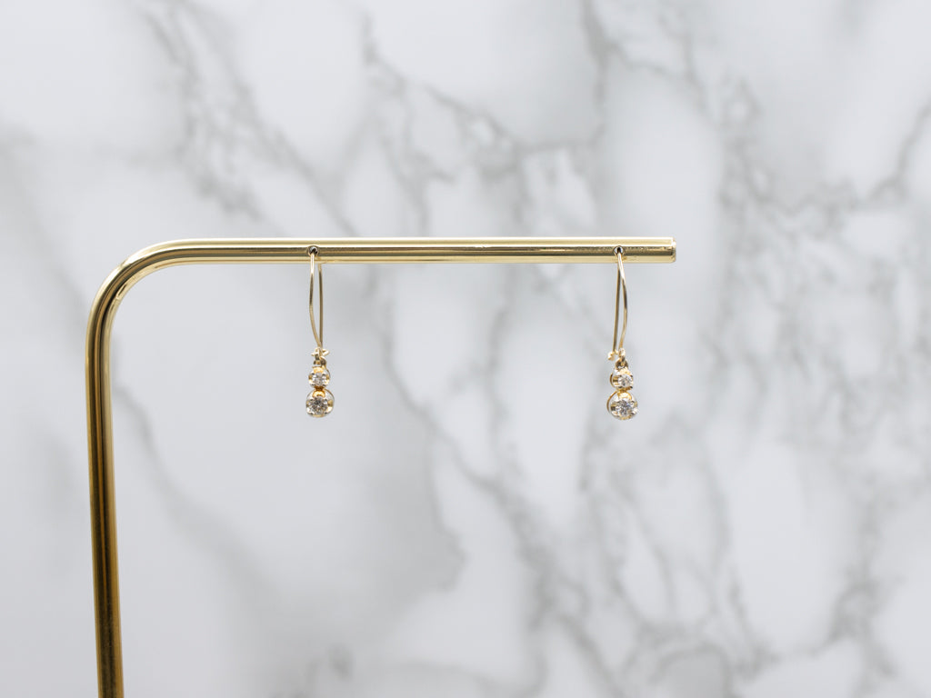 Graduated Double Diamond Yellow Gold Drop Earrings