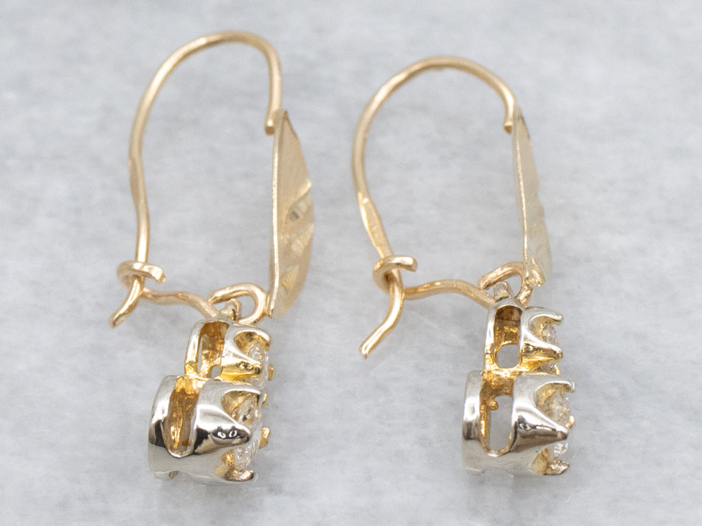 Botanical Double Diamond Yellow Gold Drop Earrings