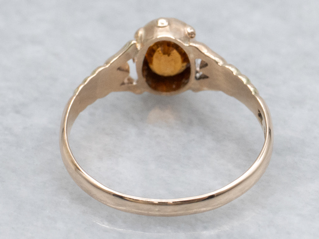 Victorian Gold Spessartine Garnet Grooved Solitaire Ring
