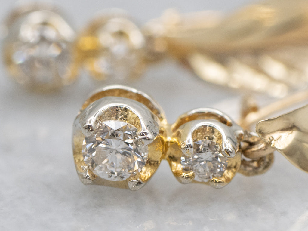 Botanical Double Diamond Yellow Gold Drop Earrings