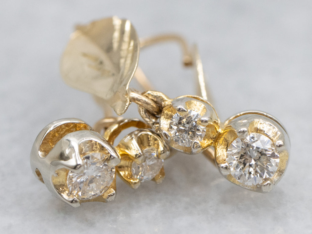 Botanical Double Diamond Yellow Gold Drop Earrings