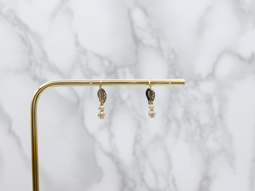 Botanical Double Diamond Yellow Gold Drop Earrings