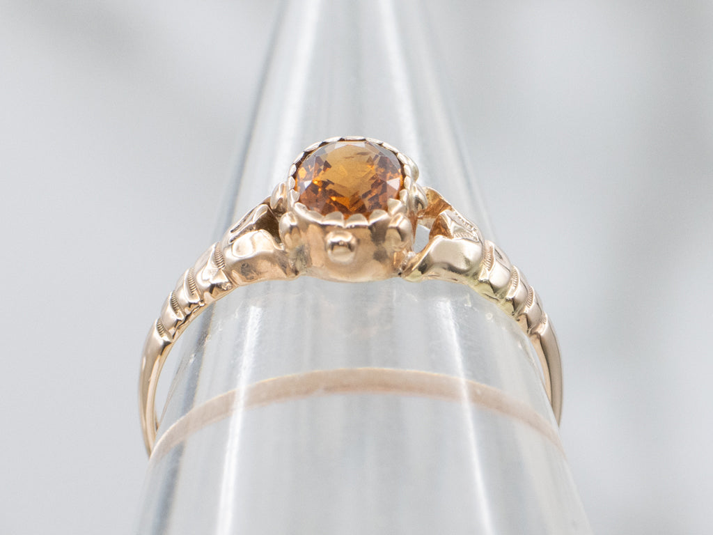 Victorian Gold Spessartine Garnet Grooved Solitaire Ring