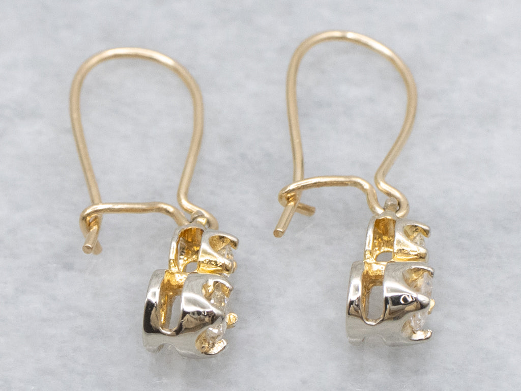 Double Diamond Yellow Gold Dangle Earrings