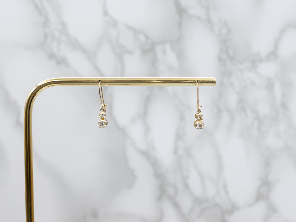 Double Diamond Yellow Gold Dangle Earrings