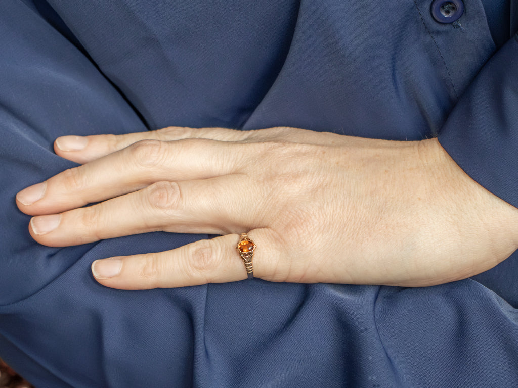 Victorian Gold Spessartine Garnet Grooved Solitaire Ring
