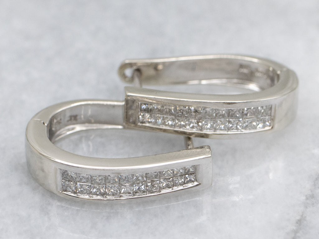 Princess Cut Diamond Huggie Hoop Earrings
