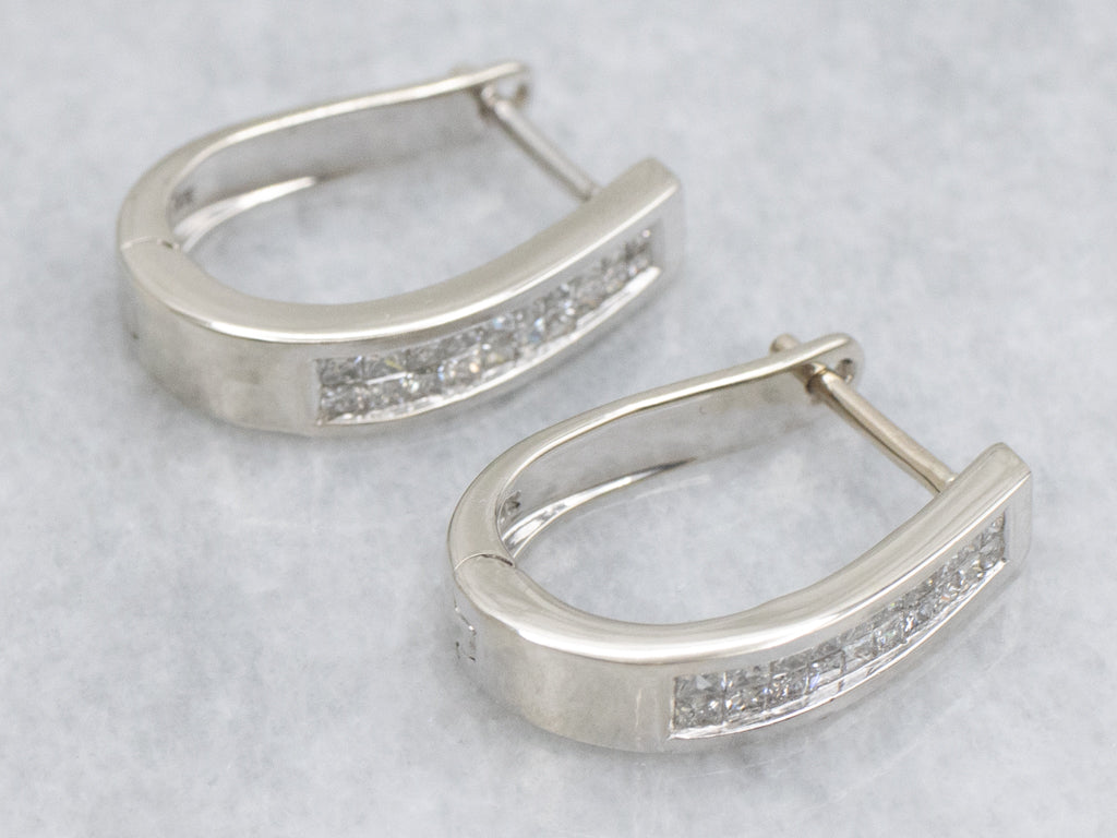 Princess Cut Diamond Huggie Hoop Earrings