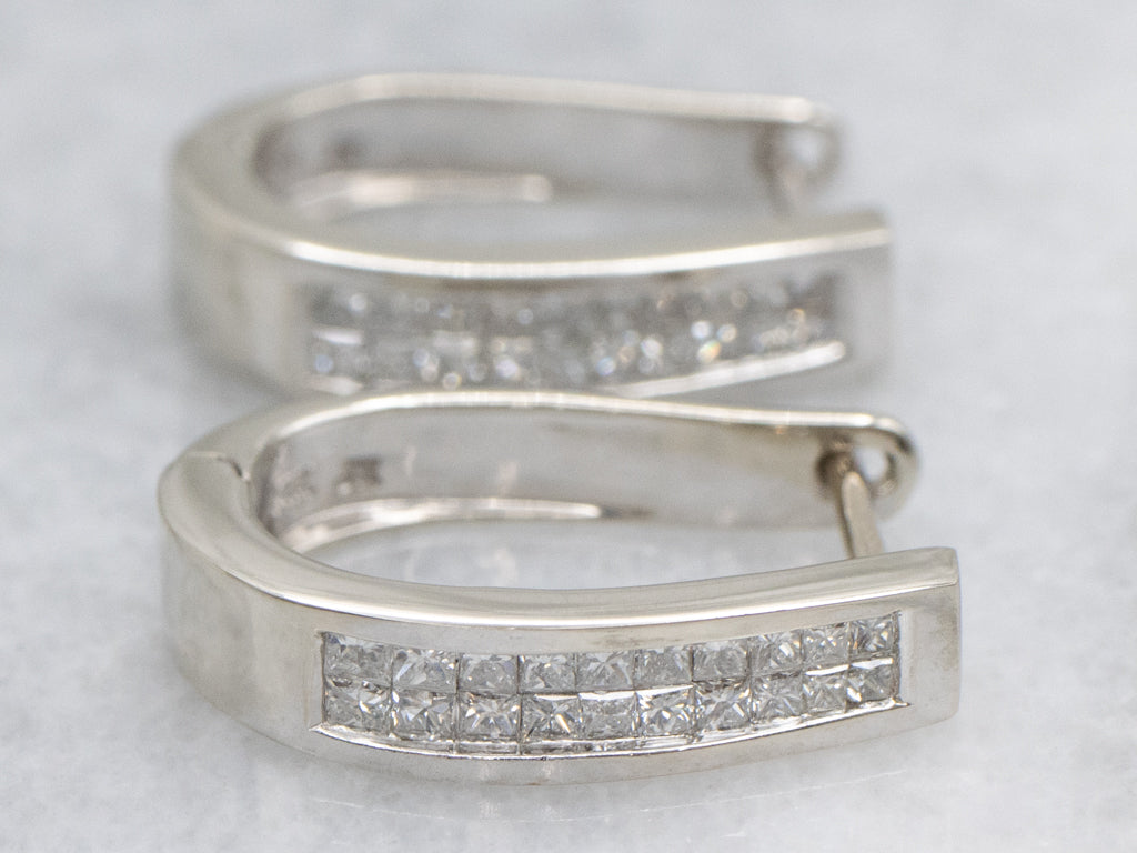Princess Cut Diamond Huggie Hoop Earrings