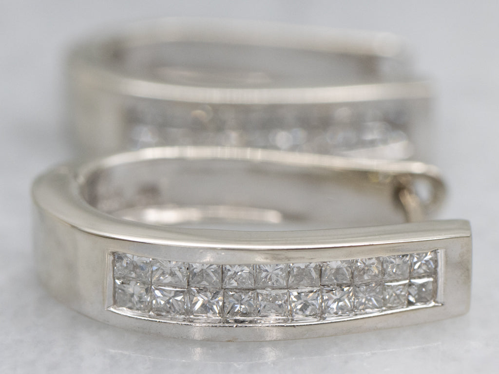 Princess Cut Diamond Huggie Hoop Earrings
