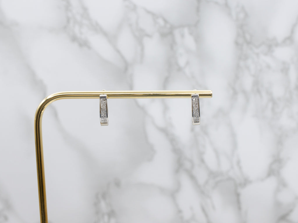 Princess Cut Diamond Huggie Hoop Earrings