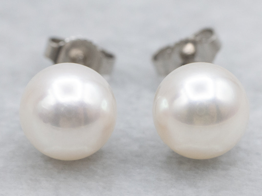 Classic White Pearl Stud Earrings