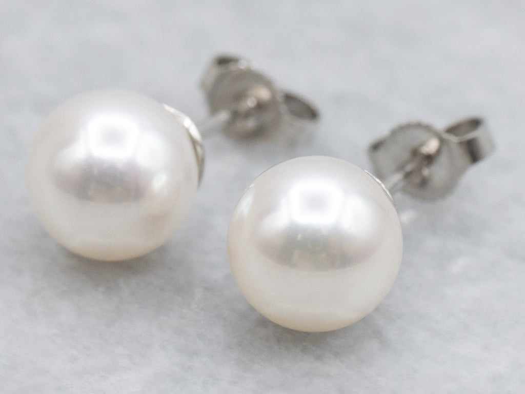 Classic White Pearl Stud Earrings