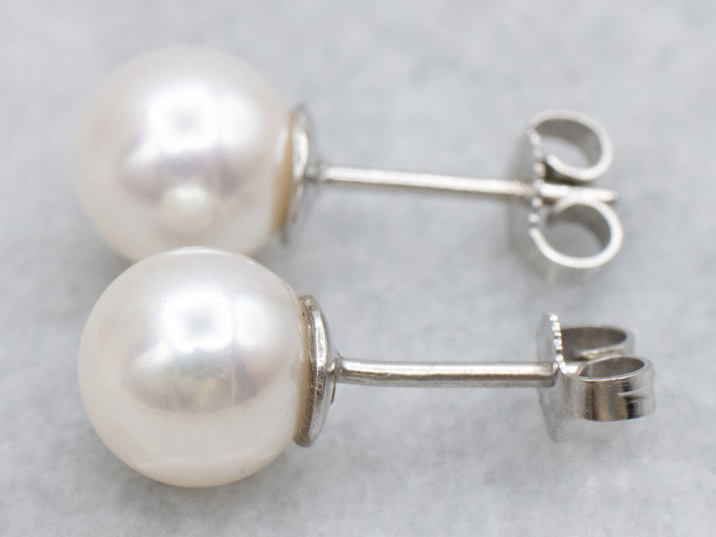 Classic White Pearl Stud Earrings