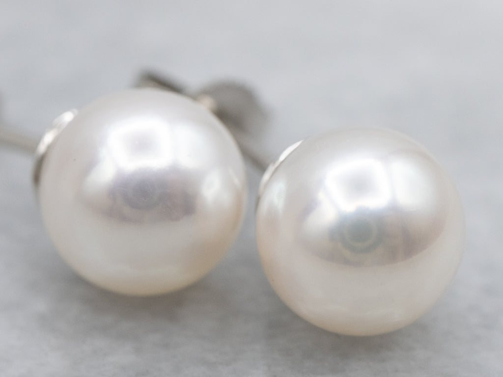 Classic White Pearl Stud Earrings
