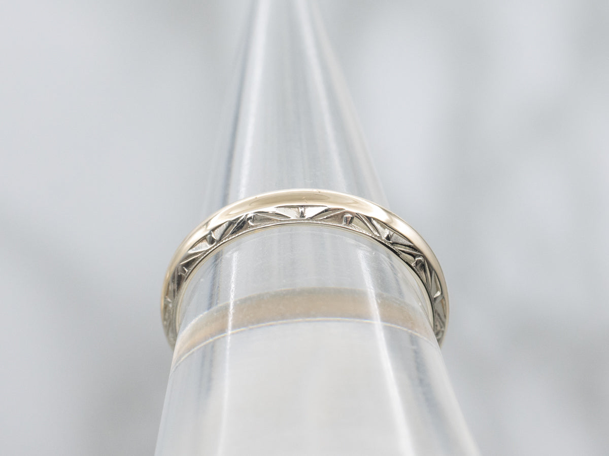 Vintage Yellow Gold Band with White Gold Patterned Edge